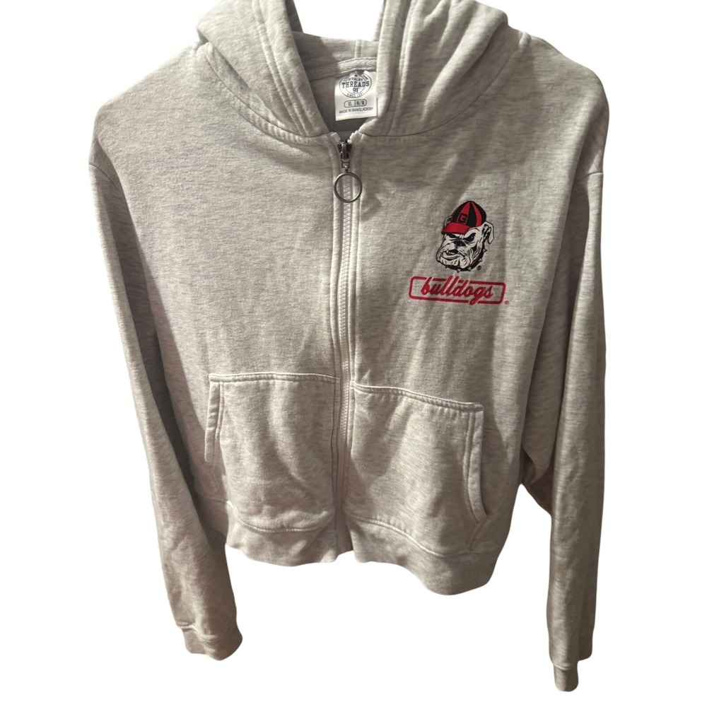 UGA Rivalry Georgia Bulldogs Grey Cropped Full Zip Hoodie Womens XL 16/18